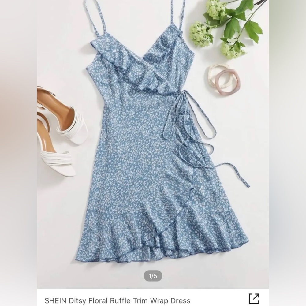 Ditsy Floral Ruffle Trim Wrap Dress